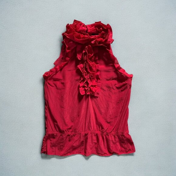 MM Couture by Miss Me Womens Halter Top L Red Ruffled 100% Silk Body Chic Party - Picture 1 of 6